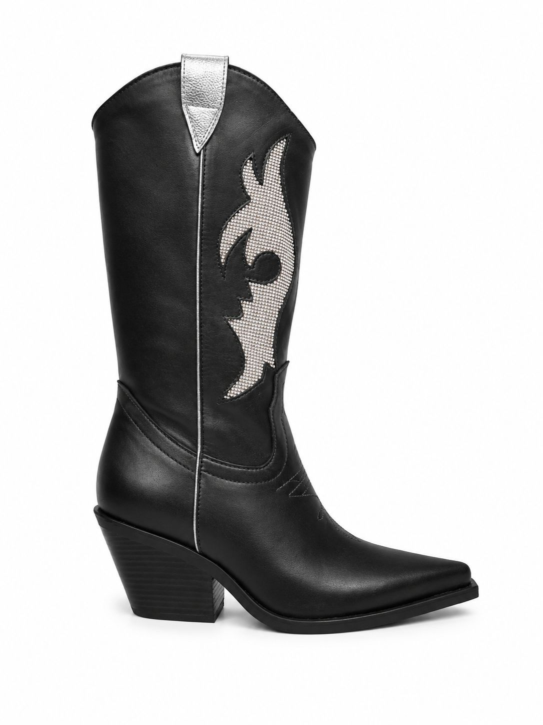 Bota texana negra con flama de strass