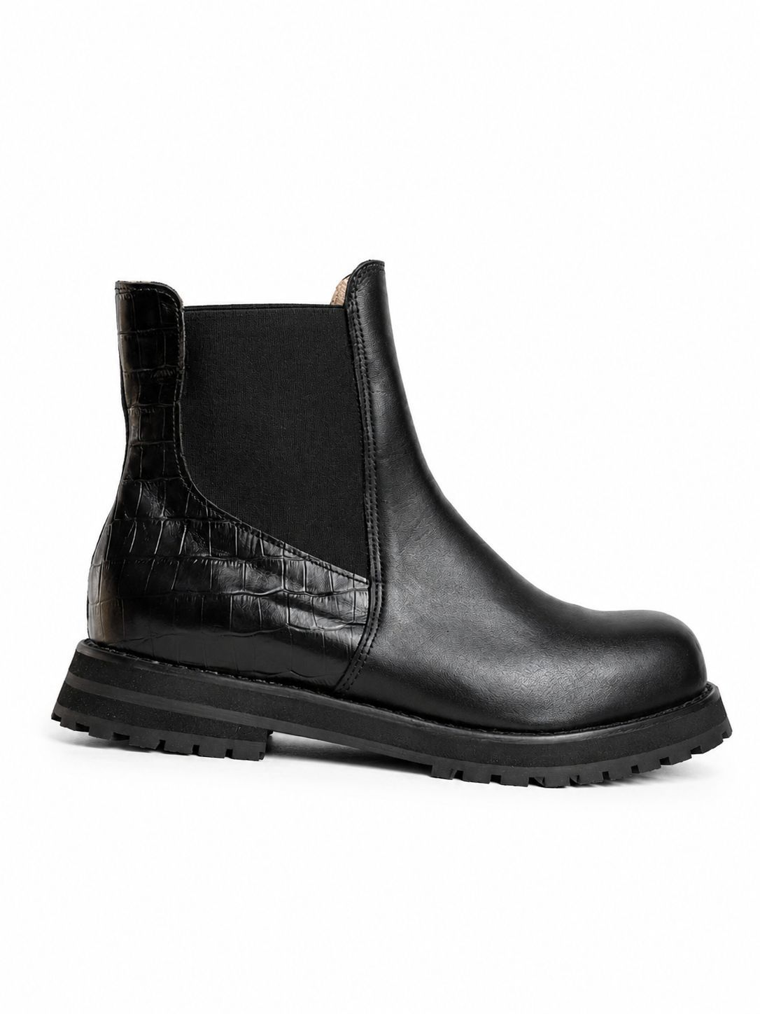 Chelsea cuero negro con detalle croco