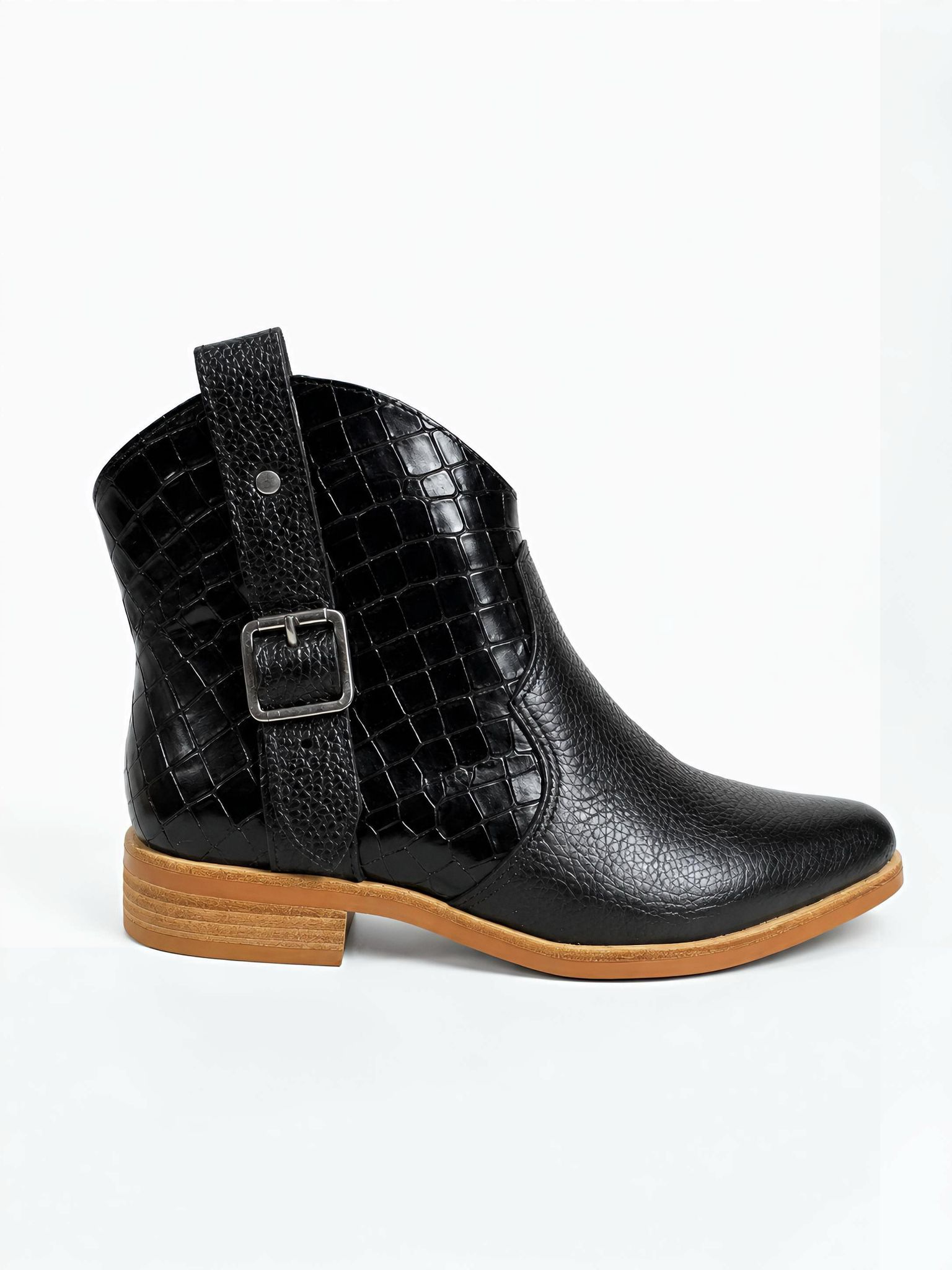 Botín negro croco con hebilla