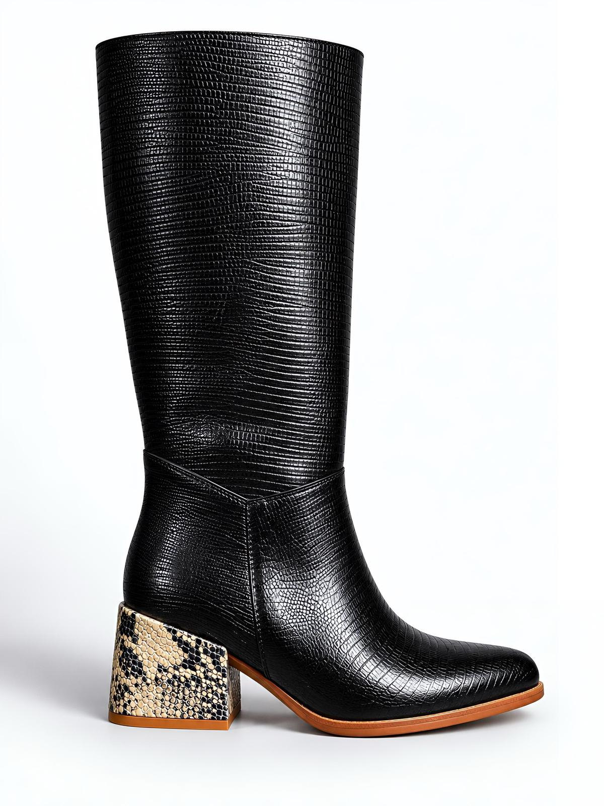 Bota larga charol croco negra