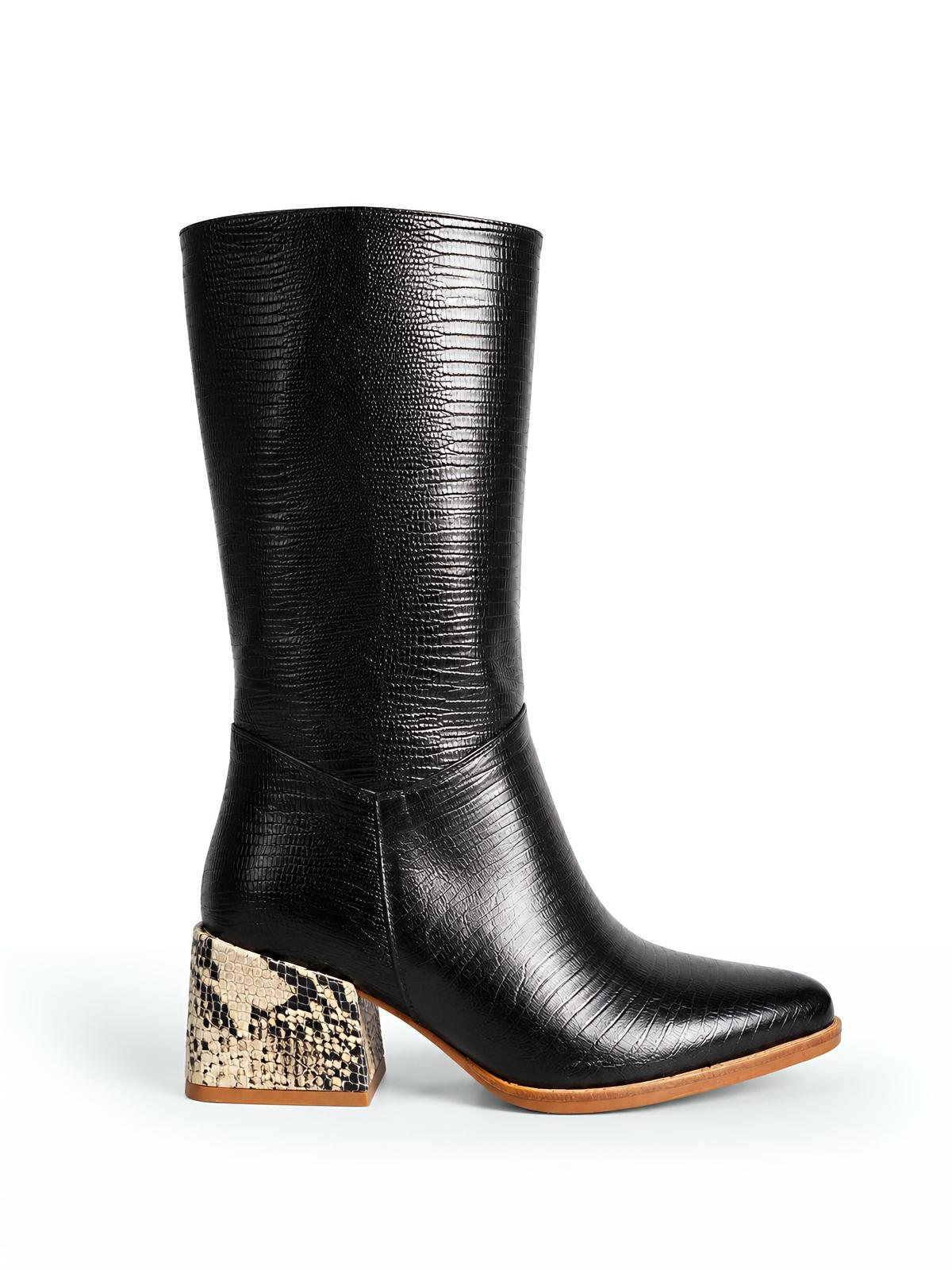 Bota caña media charol croco negra
